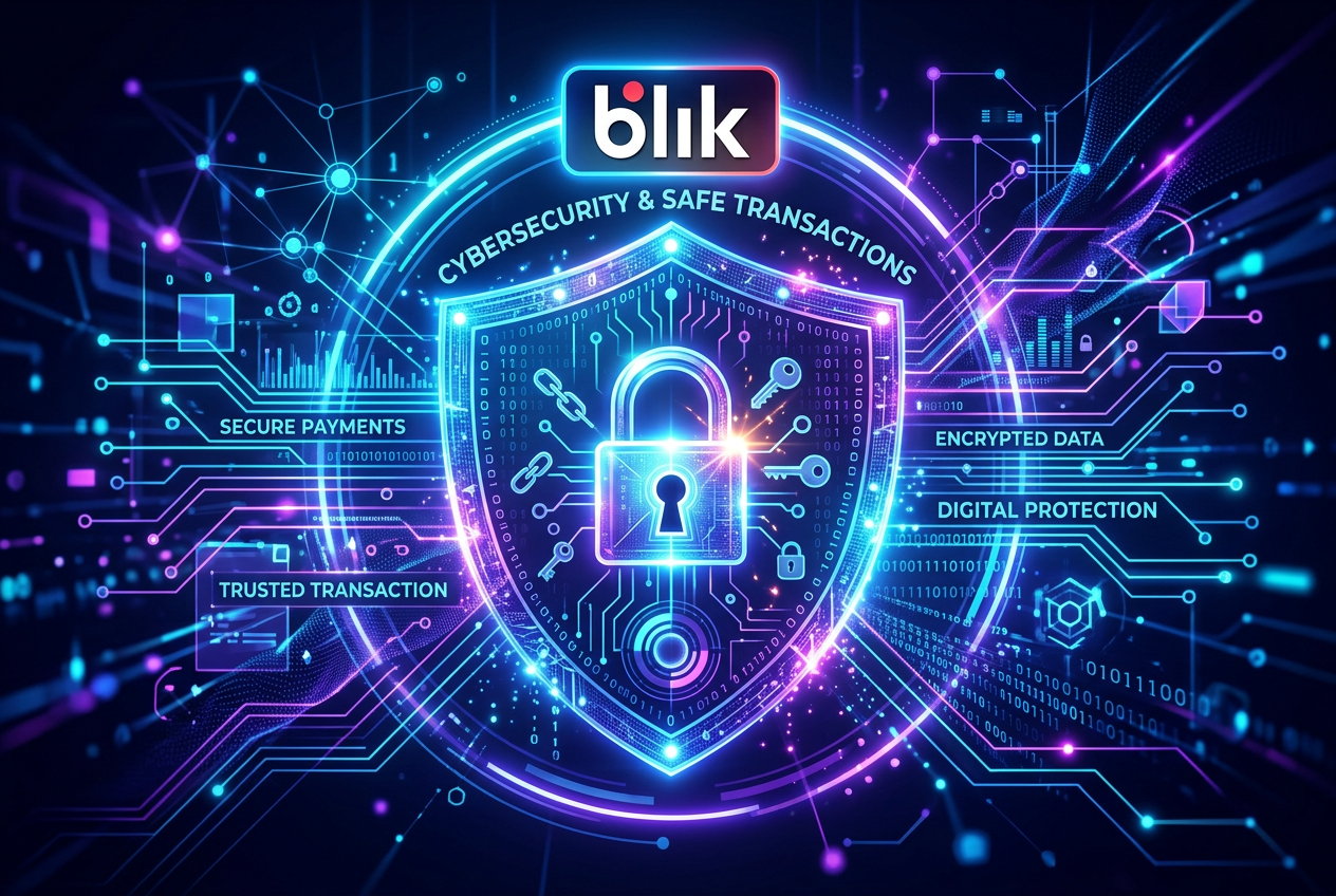 Tarcza bezpieczeństwa z symbolem kłódki i logo BLIK