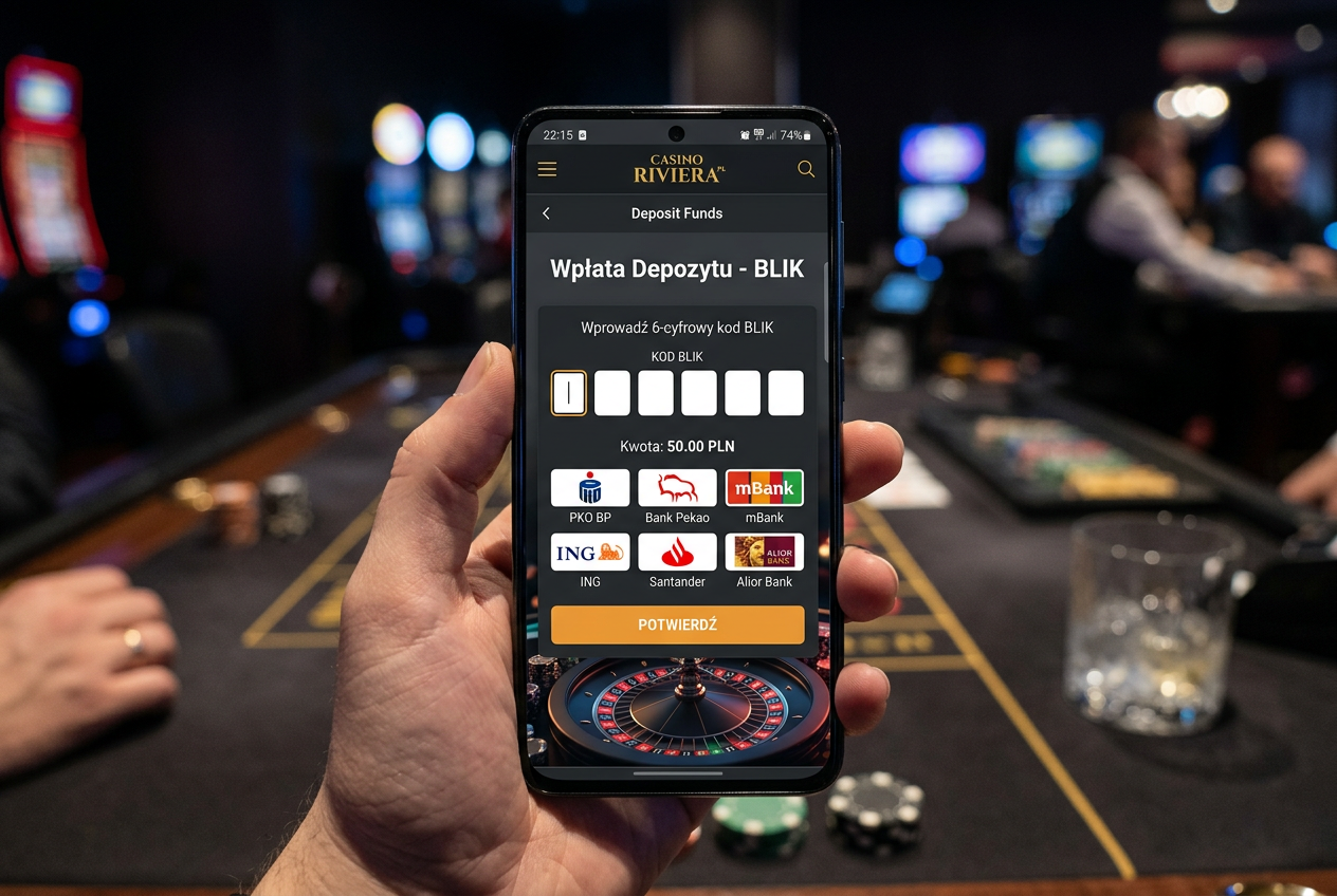 Interfejs płatności BLIK w kasynie online na smartfonie